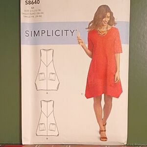 Simplicity S8640 Multi Size Vibrant Red Dress Pattern